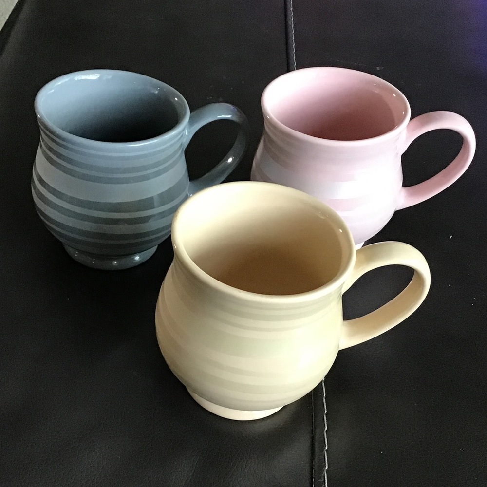 Pastel Ceramic Round Mugs - Blue, Pink, Cream - Set of 3